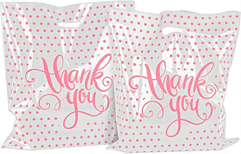 12x15" White with Pink Polka Dot Thank You Merchandise Bags - Teal