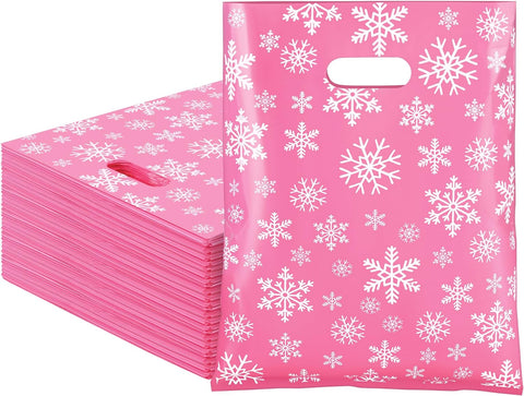 12x15" Pink & White Snowflakes Thank You Merchandise Bags