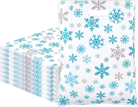 12x15" Silver, Aqua, & White Snowflakes Thank You Merchandise Bags