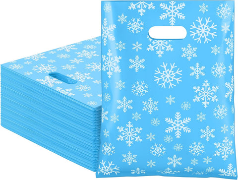 12x15" Blue & White Snowflakes Thank You Merchandise Bags