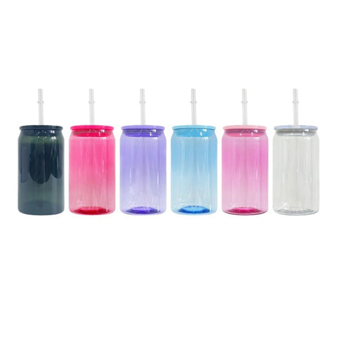 16oz Transparent Jelly PLASTIC Can with Lid and Straw