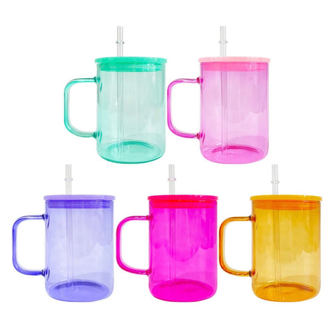 17oz Jelly Glass Mug with Lid and Straw - Sublimation Glass