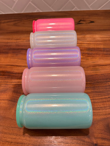 16oz Iridescent Shimmer Glass Can with Lid and Straw - Sublimation Glass