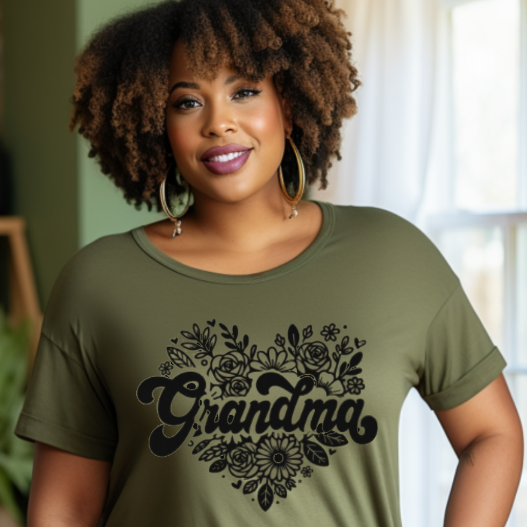 Grandma Heart Floral Screen Print Transfer Small Biz Shipping Co