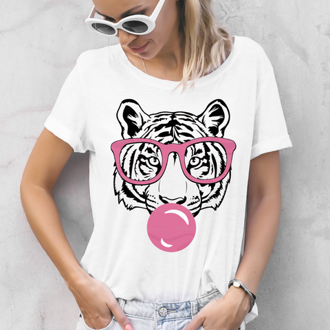 Tiger Glasses Bubblegum - DTF Full Color TShirt Transfer