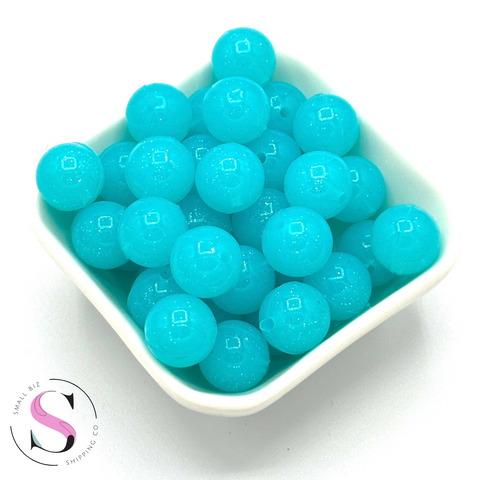Aqua Jelly Glitter - Silicone Bead