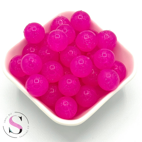 Hot Pink Jelly Glitter - Silicone Bead