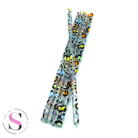 Bright Leopard Printed Plastic Straw - Reusable