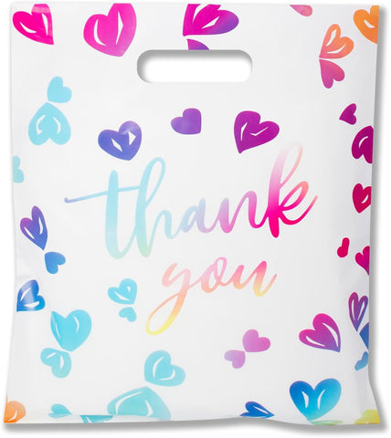 12x15" Rainbow Hearts Thank You Merchandise Bags