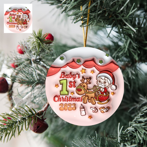 Baby's First Christmas (Santa) 3" Ornament - UV DTF Decal