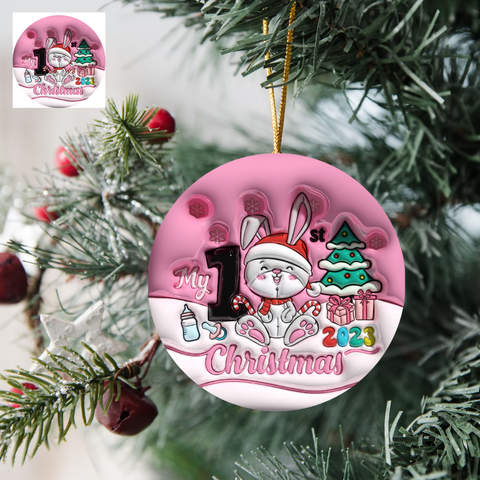 My First Christmas (Pink) 3" Ornament - UV DTF Decal