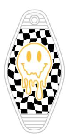 Checkered Melting Smiley - UV DTF Motel Keychain Decal