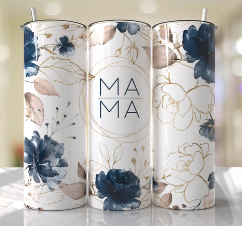 MAMA Blue Floral - 1 Sublimation Wrap Only! 16oz Skinny Tumbler Sublimation Wrap