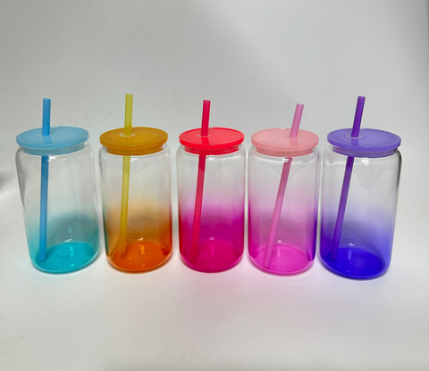 16oz Ombre Glass Can with Lid and Straw