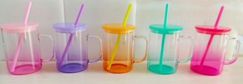 17oz Ombre Glass Mug with Lid and Straw - Sublimation Glass
