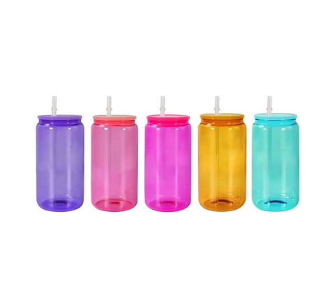 16oz Transparent Jelly Glass Can with Lid and Straw