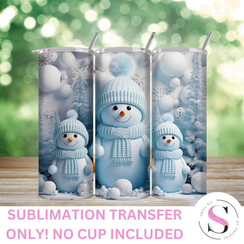 3D Snowman - 1 Sublimation Wrap Only! 16oz Skinny Tumbler Sublimation Wrap