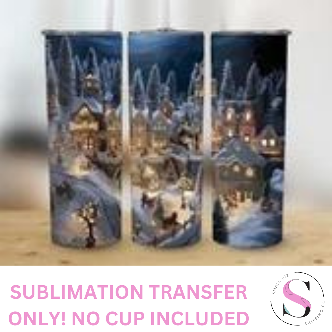 Snowy Night 3D - 1 Sublimation Wrap Only! 16oz Skinny Tumbler Sublimation Wrap