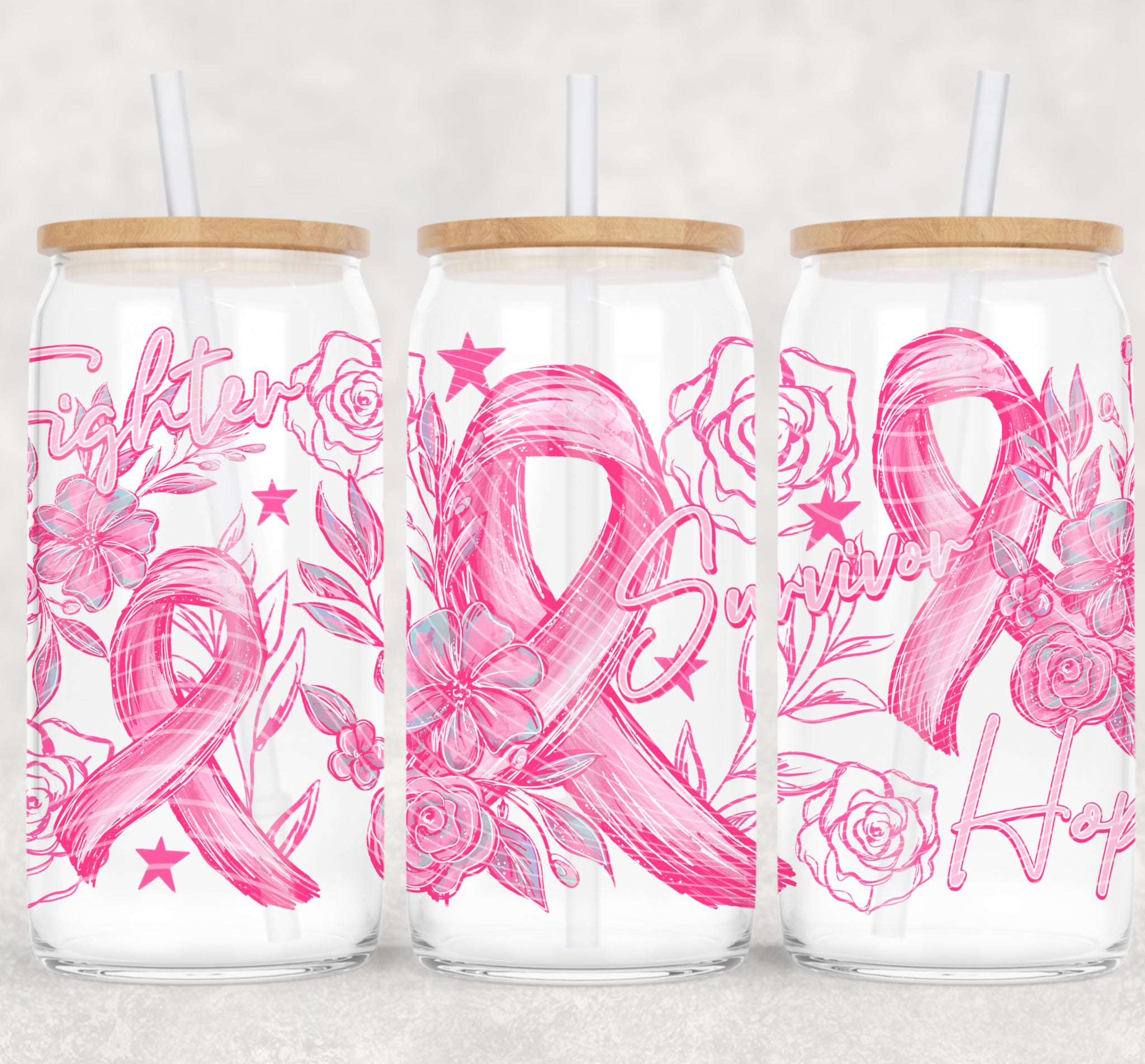 16oz UV DTF Wrap - Pink Sketch Ribbon