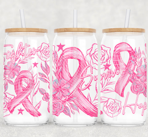 16oz UV DTF Wrap - Pink Sketch Ribbon