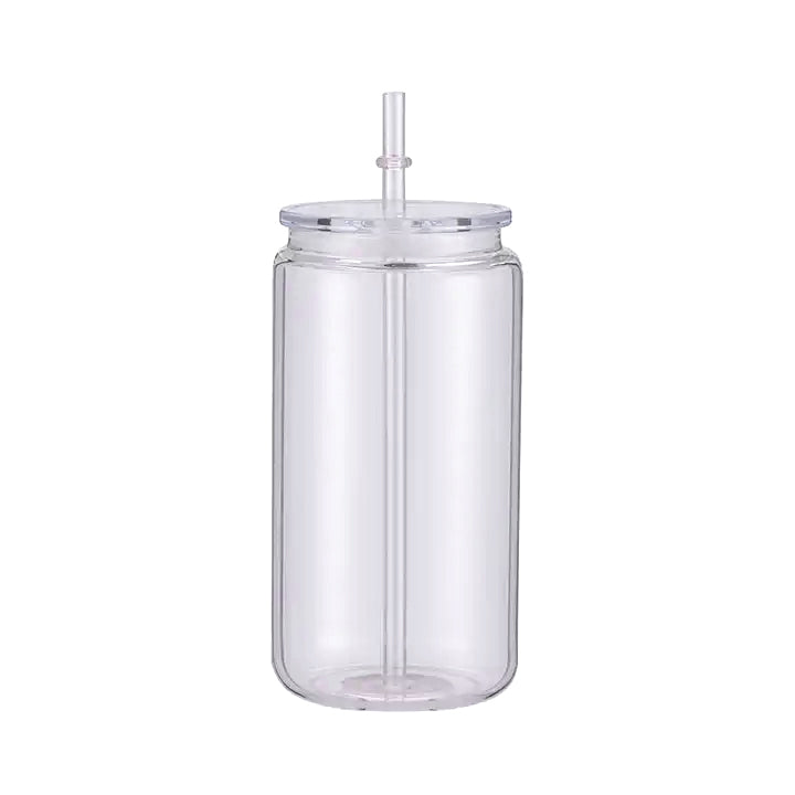 16oz CLEAR PLASTIC Can with Lid and Straw