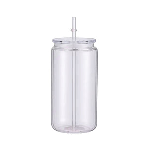 16oz CLEAR PLASTIC Can with Lid and Straw