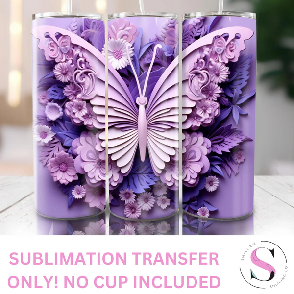 3D Purple Butterfly - 1 Sublimation Wrap Only! 16oz Skinny Tumbler Sublimation Wrap