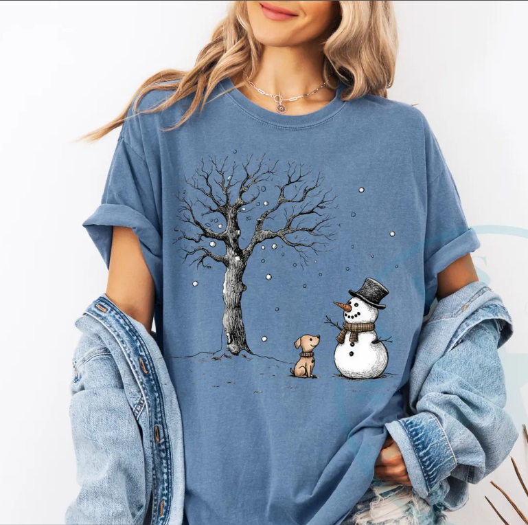 DTF Full Color TShirt Transfer - Winter Snowman and Dog