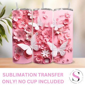 Pink Butterfly Floral - 1 Sublimation Wrap Only! 16oz Skinny Tumbler Sublimation Wrap