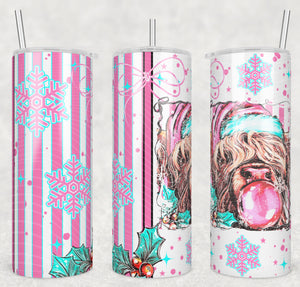 Skinny Tumbler Sublimation Wrap - Highland Cow Bubblegum