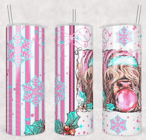 Skinny Tumbler Sublimation Wrap - Highland Cow Bubblegum