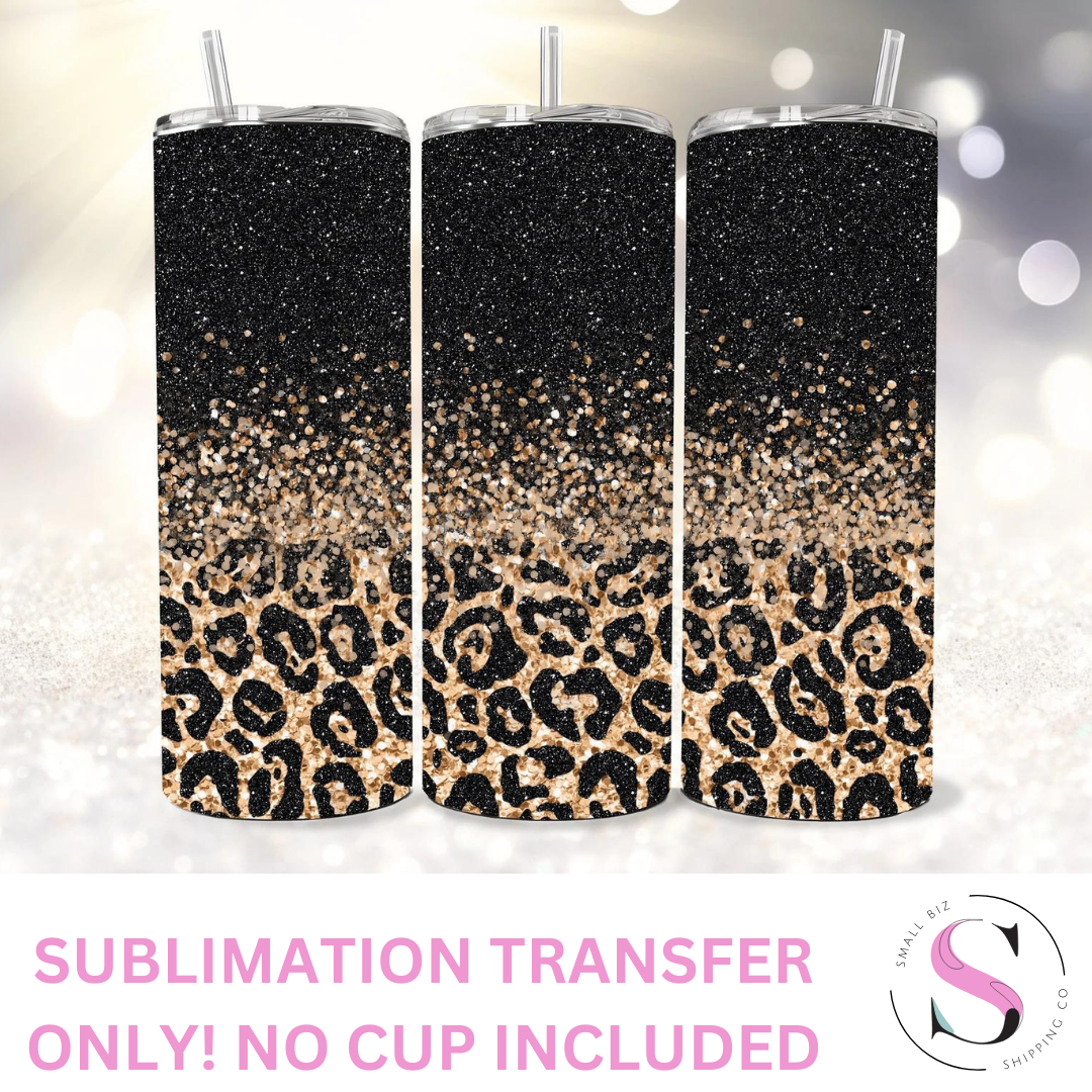 Black Glitter Cheetah - 1 Sublimation Wrap Only! 16oz Skinny Tumbler Sublimation Wrap