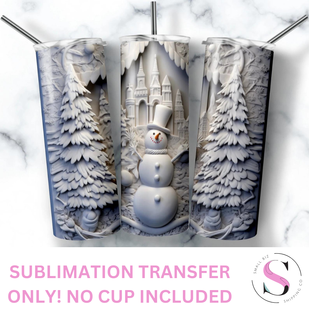 White Snowman 3D - 1 Sublimation Wrap Only! 16oz Skinny Tumbler Sublimation Wrap