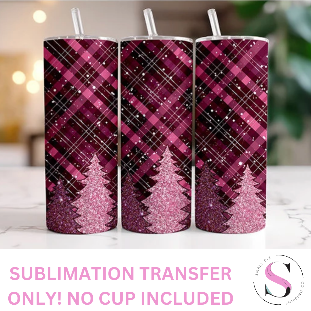 Pink Plaid - 1 Sublimation Wrap Only! 16oz Skinny Tumbler Sublimation Wrap