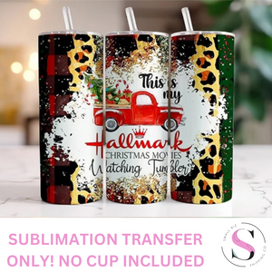 Hmark Christmas Movies Watching - 1 Sublimation Wrap Only! 16oz Skinny Tumbler Sublimation Wrap