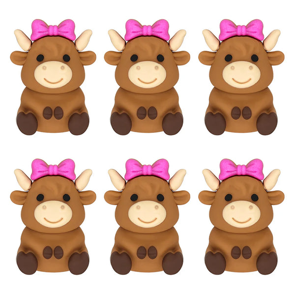 Silicone Focal - Cow with Bow (Teal or Pink)