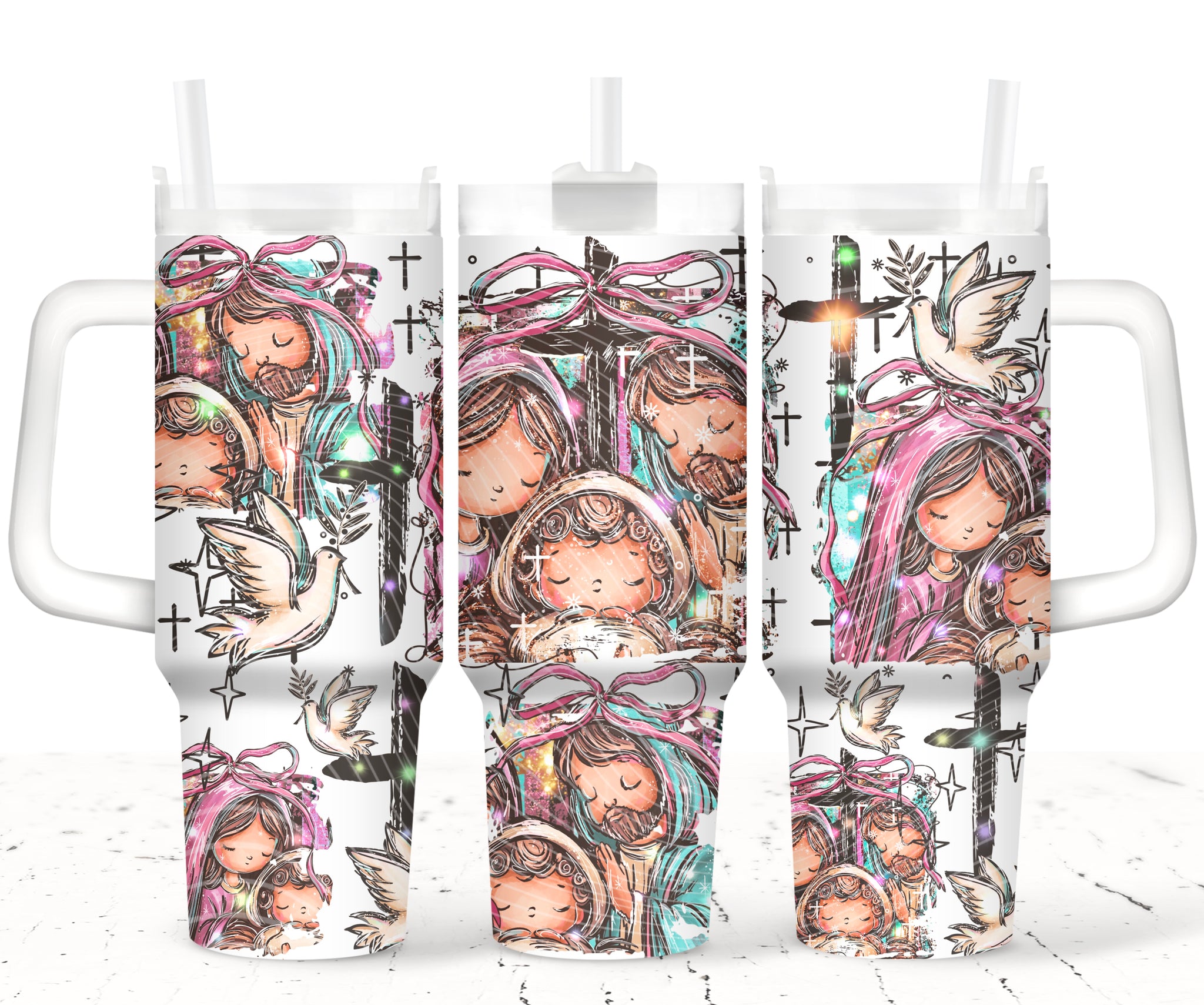40oz UV DTF Wrap - Full Top & Bottom - Baby Jesus