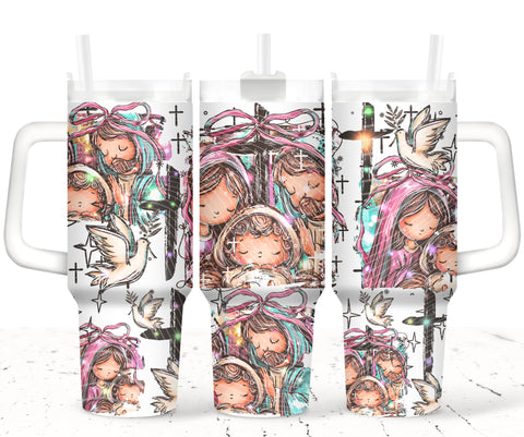 40oz UV DTF Wrap - Full Top & Bottom - Baby Jesus