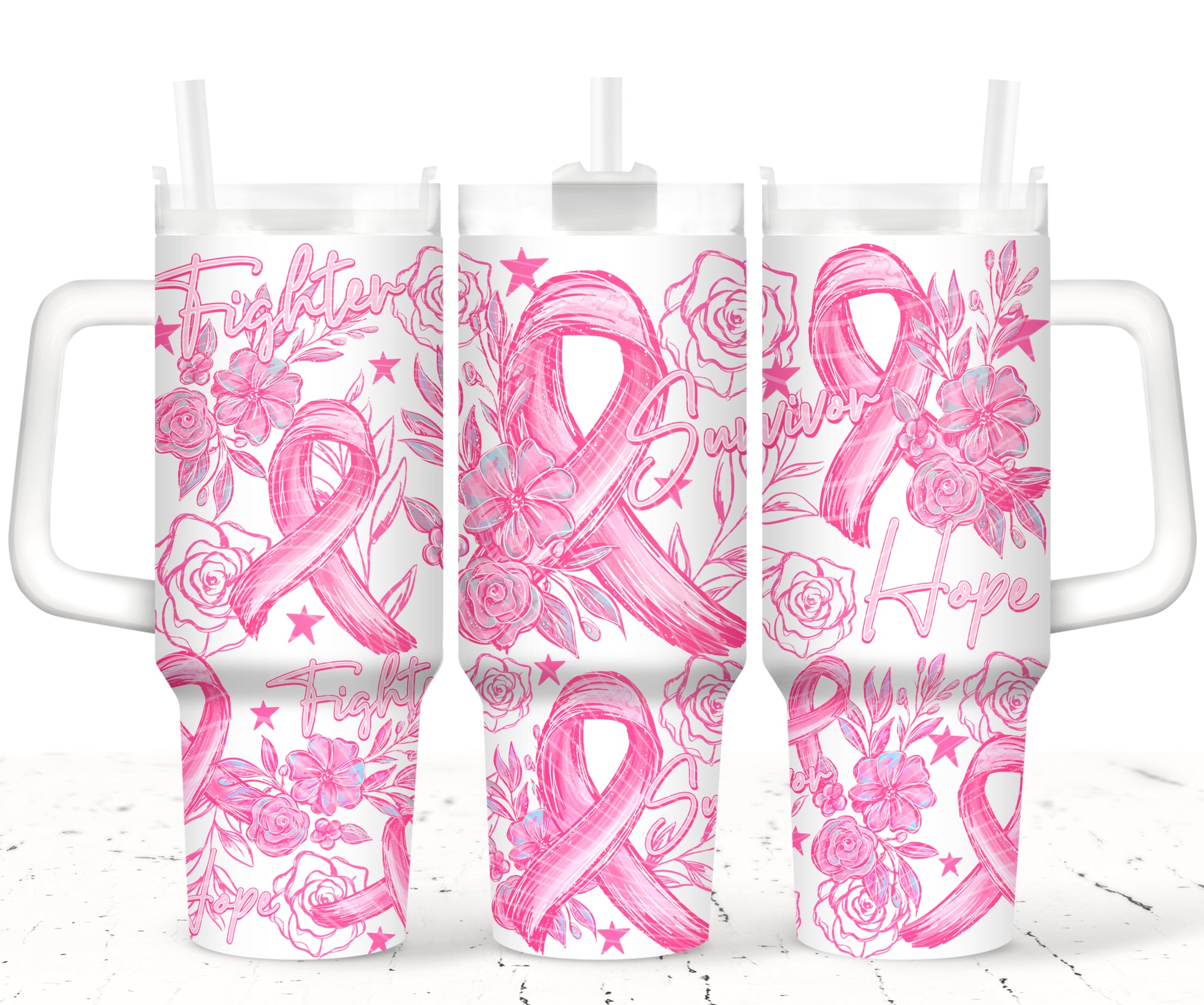 40oz UV DTF Wrap - Full Top & Bottom - BC Sketch Pink Bow