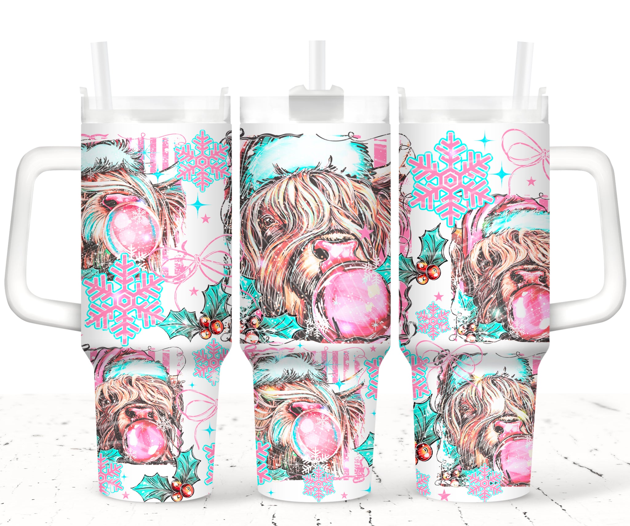 40oz UV DTF Wrap - Full Top & Bottom - Highland Bubblegum