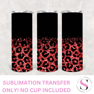 Matte Black and Red Glitter Leopard - 1 Sublimation Wrap Only! 20oz Skinny Tumbler Sublimation Wrap