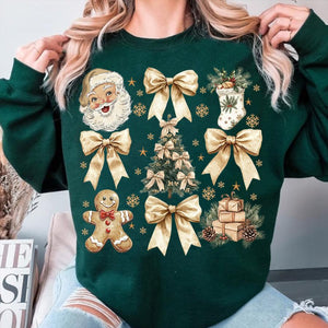 DTF Full Color TShirt Transfer - Gold Santa Bows