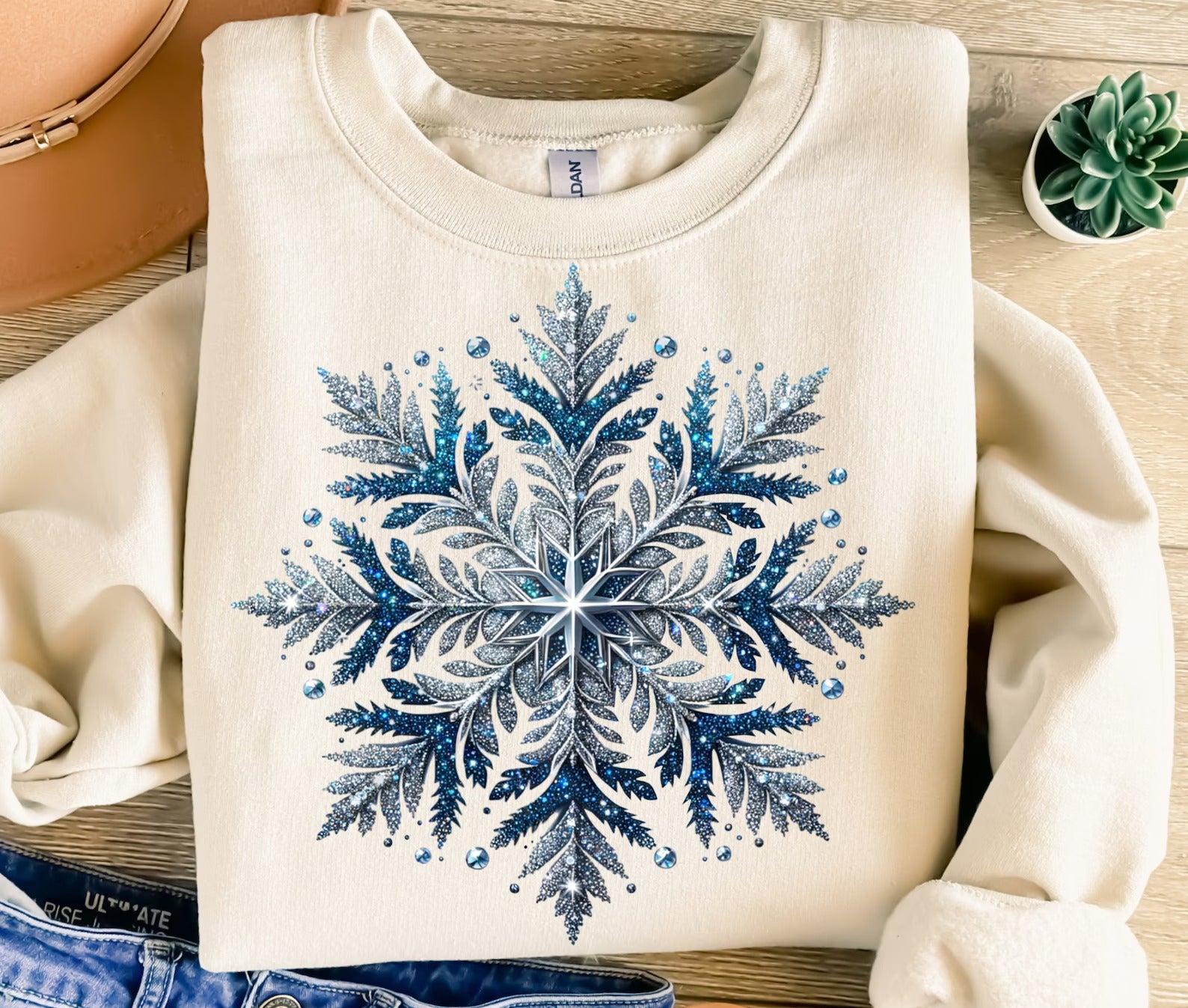 DTF Full Color TShirt Transfer - Blue Snowflake