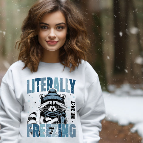 DTF Full Color TShirt Transfer -  Literally Freezing Raccoon