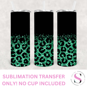 Matte Black and Emerald Green Glitter Leopard - 1 Sublimation Wrap Only! 20oz Skinny Tumbler Sublimation Wrap