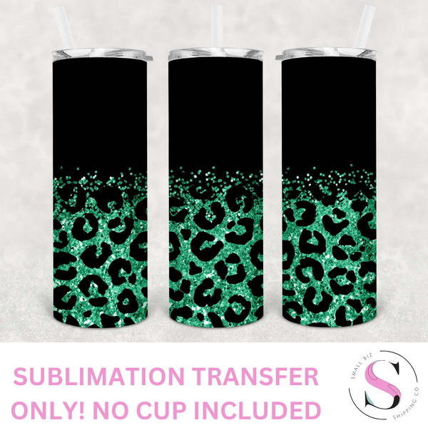 Matte Black and Emerald Green Glitter Leopard - 1 Sublimation Wrap Only! 20oz Skinny Tumbler Sublimation Wrap