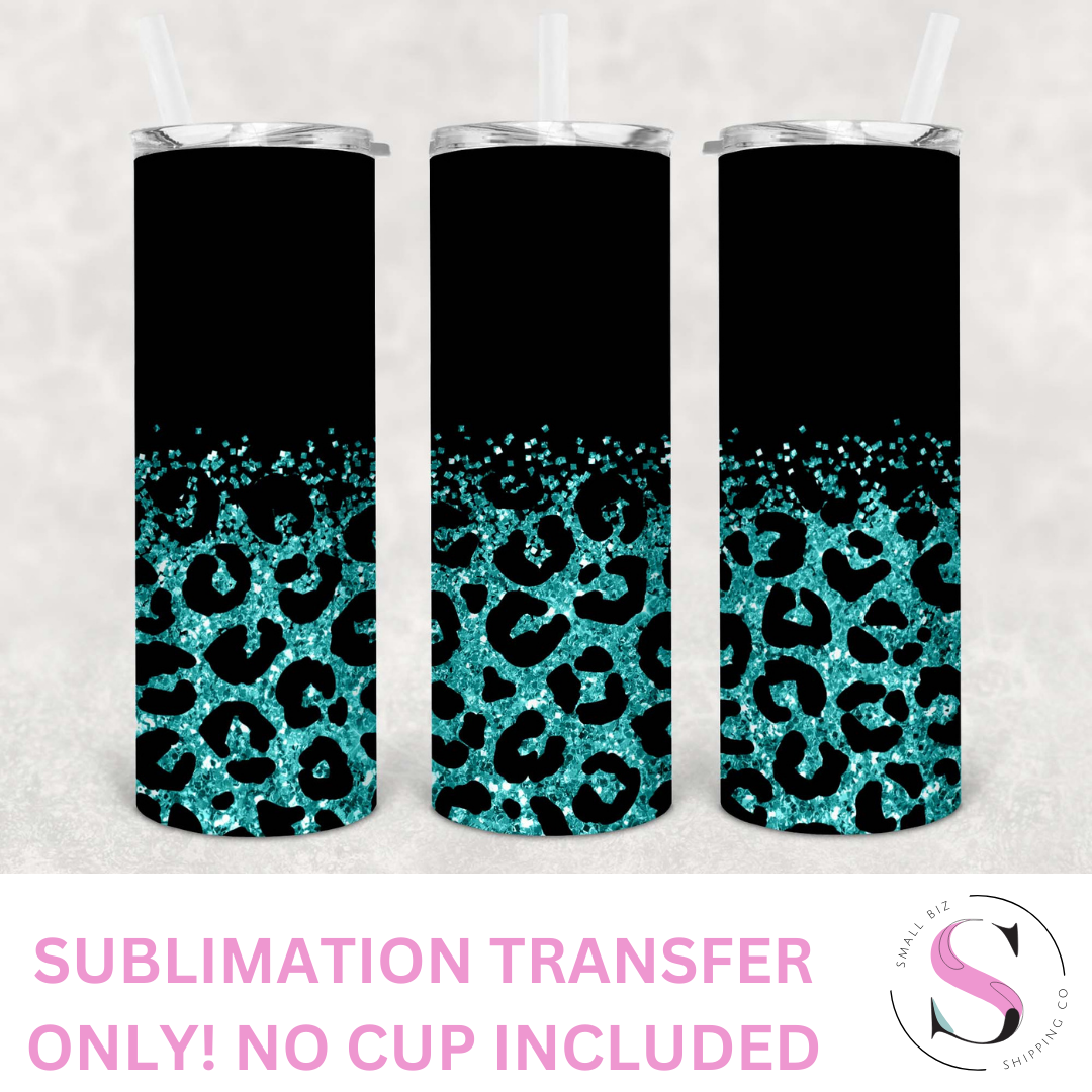 Matte Black and Turquoise Glitter Leopard - 1 Sublimation Wrap Only! 20oz Skinny Tumbler Sublimation Wrap