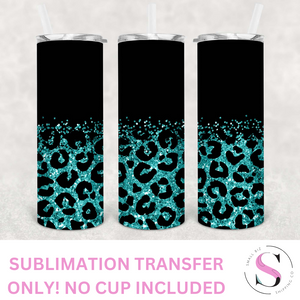 Matte Black and Turquoise Glitter Leopard - 1 Sublimation Wrap Only! 20oz Skinny Tumbler Sublimation Wrap