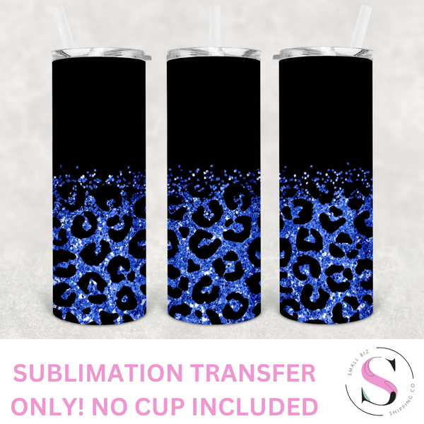 Matte Black and Blue Glitter Leopard - 1 Sublimation Wrap Only! 20oz Skinny Tumbler Sublimation Wrap