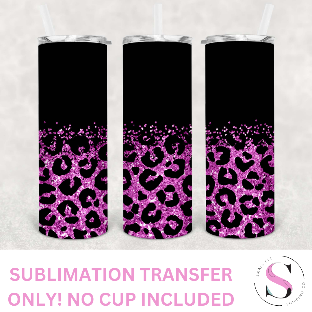 Black and Pink/Purple  Glitter Leopard - 1 Sublimation Wrap Only! 20oz Skinny Tumbler Sublimation Wrap